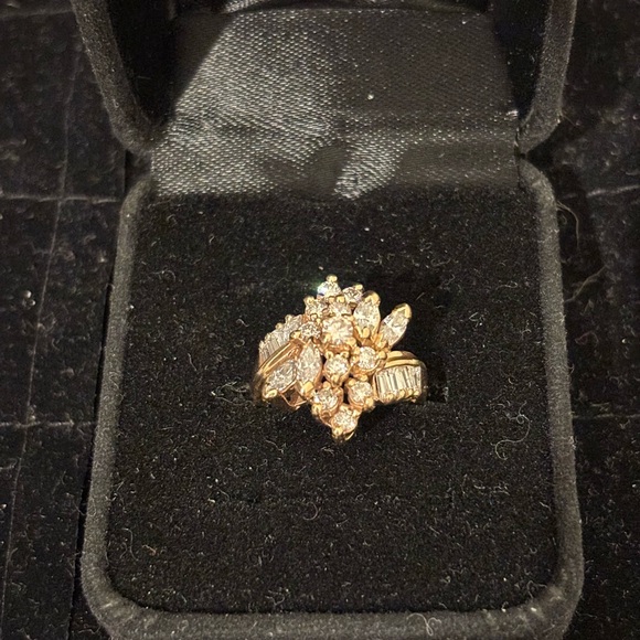 Size 5 14k yellow gold diamond cluster ring, 1.15ct total, APPRAISED - Picture 2 of 14